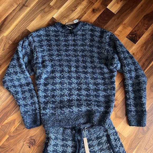 Skims Cozy Unisex S / M Pullover Top & Jogger Set Onyx Houndstooth NEW NWT - Picture 3 of 16
